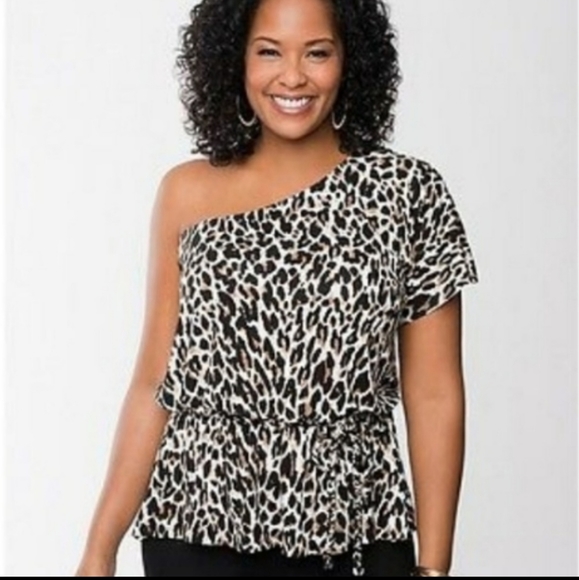 NWT Lane Bryant Size 26/28 One Shoulder Leopard Blouse - Picture 1 of 5